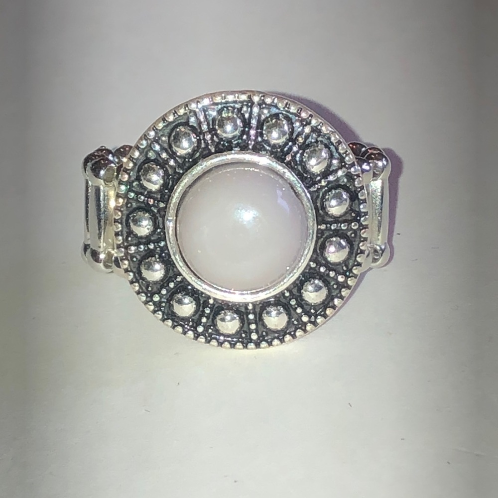 Silver Tone Light Purple Cabochon Halo Ring